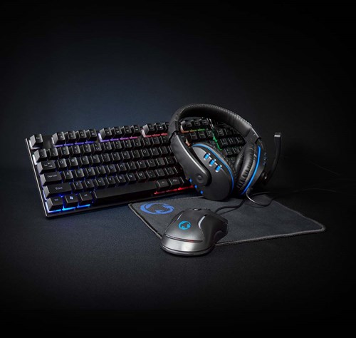 Nedis Gaming Combo Kit | 5-in-1 | Toetsenbord, Koptelefoon, Muis en Muismat | Zwart | QWERTY | US Internationaal - GCK51110BKUS