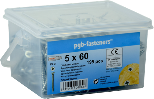 pgb-Europe PGB-FASTENERS | SpaanplaatschroefVZK Ø 5x80 Zn/Emmer 140 | 140 st - GZ60WP050080