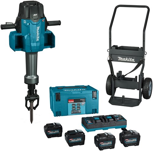 Makita HM004GL402 XGT 2x40V Accu Breekhamer | 72 J | Met Trolley, 4x 8,0 Ah accu's en snellader | In Mbox - HM004GL402