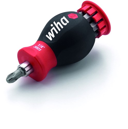 Wiha 380102 Schroevendraaier met bitmagazijn magnetisch Phillips, Pozidriv met 6 bits, Stubby, 1/4" - 33740-2