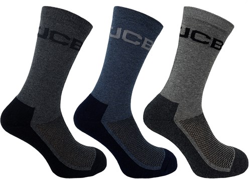 JCB Everyday Werksokken | Maat 44-47 | Zwart/Blauw/Grijs | 3 paar - JCBX138B
