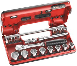 Facom compacte 3/8" doppenset 6-kant, met ratel met stofdichte kop - JL.DBOX1PB