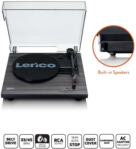 Lenco Houten platenspeler met ingebouwde speakers zwart - LS-10BK