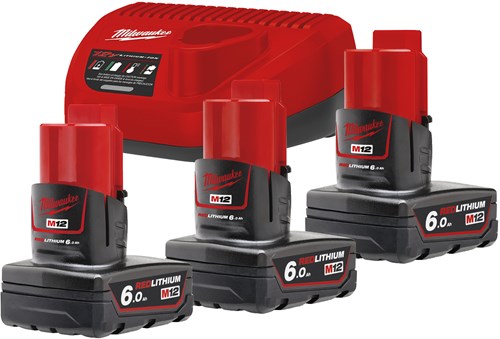 Milwaukee M12 NRG-603 M12 NRG pack, 3 x 12V/6,0 Ah, lader 3A - 4933459208