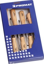 Promat Schroevendraaierset | 7-delig sleuf / PH / priem | houten greep | ronde kling met 6-kant aanzet - 4000827119 4000827119