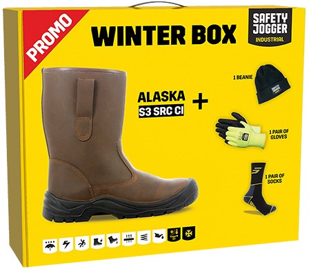 Safety Jogger Winterbox | Alaska veiligheidslaars + sokken + handschoenen + muts | Bruin | Maat 42 - SI9805420