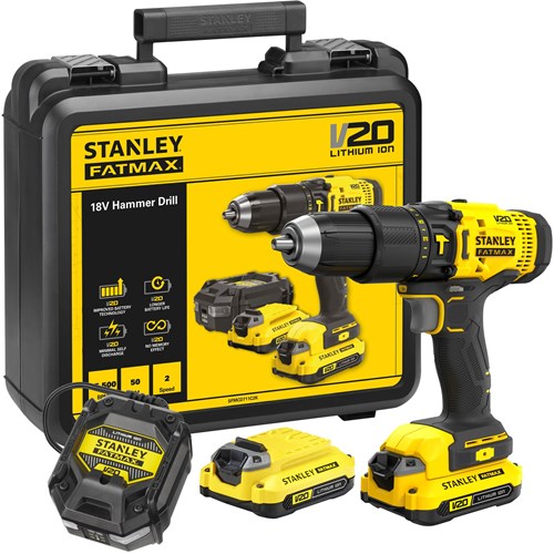 Stanley FATMAX SFMCD711C2K | V20 accu klopboormachine 18V 13mm in koffer (2x 1.5Ah accu + lader) - SFMCD711C2K-QW