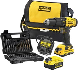Stanley FATMAX SFMCD711DMA V20 KIT: 18V 1x2.0Ah 1x4.0Ah Schroefklopboormachine met 2 accu's en 50-delige accessoireset in softbag - SFMCD711DMA-QW