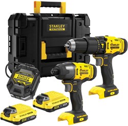 Stanley FATMAX SFMCK465D2T V20 Combo Kit | 18V Accu Schroefkopboormachine + 18V Accu Slagschroevendraaier | 2x 2,0 AH Accu's | 1x Lader | In TSTAK - SFMCK465D2T-QW