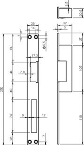 Effeff 142UF Elektrische brandbestendige inbouw deuropener | spanningsloos vergrendeld | met diode | fix | sluitplaat 286 KF verzinkt | 12 of 24V=~ | 100% ED | DIN links. - 10001177-2