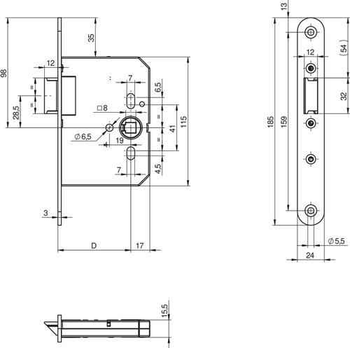 ASSA ABLOY N1002 Loopslot | DM65mm | krukgat 8mm | voorplaat RVS 24x185mm afgerond | zamac vernikkelde dagschoot | DR 1+3/2+4 - 10049500-2