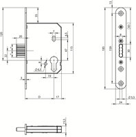 ASSA ABLOY N1003 Kastslot | DM60mm | PC | voorplaat RVS 24x185mm afgerond | DR 1+2+3+4 - 10049504-2