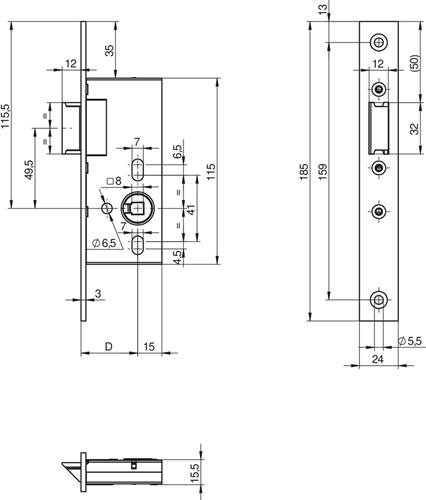 ASSA ABLOY N1502 Loopslot | DM45mm | krukgat 8mm | voorplaat RVS 24x185mm rechthoekig | zamac vernikkelde dagschoot | DR 1+3/2+4 - 10049545-2