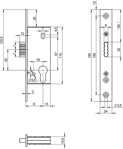 ASSA ABLOY N1503 Kastslot | DM35mm | PC | voorplaat RVS 20x185mm rechthoekig | DR 1+2+3+4 - 10049552-2