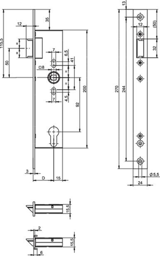 ASSA ABLOY N1505 Cilinderloopslot | DM45mm | PC 92mm | krukgat 8mm | voorplaat RVS 20x270mm rechthoekig | zamac vernikkelde dagschoot | DR 1+3/2+4 - A000192575-2
