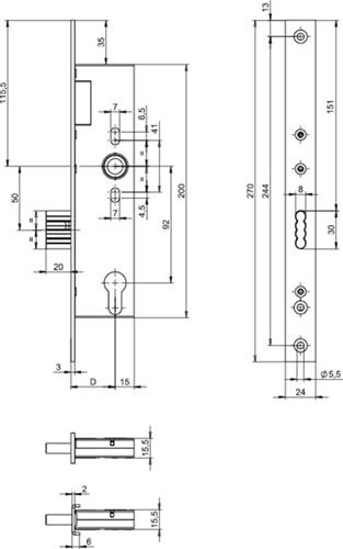 ASSA ABLOY N1506 Kastslot | DM35mm | PC 92mm | voorplaat RVS 24x270mm rechthoekig | DR 1+2+3+4 - A000192582-2