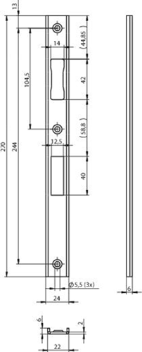 ASSA ABLOY N6501 Sluitplaat | RVS 24x270x6mm lip 40mm u-vormingDM| DR 1+2+3+4 - 10049733-2