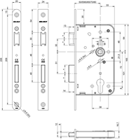 ASSA ABLOY 2420 Deurslot | DM60mm | PC72mm | krukgat 8mm | voorplaat RVS 24x235mm rechthoekig | DR 1+3/2+4 - 7262535-2