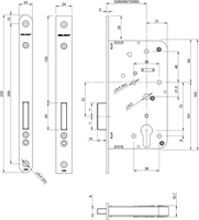 ASSA ABLOY 2455 Kastslot | DM60mm | PC | voorplaat RVS 20x235mm afgerond | DR 1+2+3+4 - 7962026-2