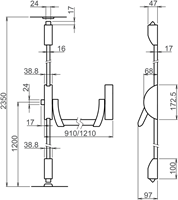 Lips FLAT101M Paniekopener Freedom Line model T | met duwstang | 2 - 3 sluitpunten met nachtschootblokkering | 1160mm kleur rood/zilvergrijs. - 7225478-2