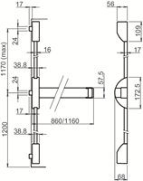 Lips FLBR101Z Paniekopener Freedom Line Model R | met duwbalk | 2 - 3 sluitpunten zijwaards met nachtschootblokkering | 860mm kleur rood/zilvergrijs. - 7225497-2