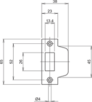 Lips SPT2084 Sluitplaat voor kastdeurslot 2084/4 | rechthoekig | staalverzinkt. | 65 x 23 mm - 7170059-2