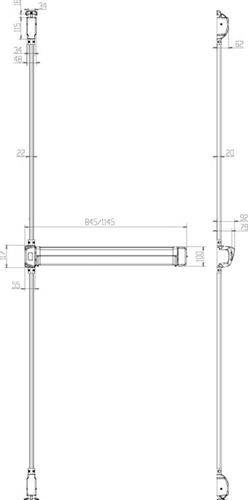 JPM FC-EX-20 JPM Elektromechanische paniekbalk Fluid Control - Uitgang | type: C | 2 punts: boven en onder | kleur: zwart met rode balk | lengte: 1165 mm | inkortbaar tot: 835 mm. - A000320025-2