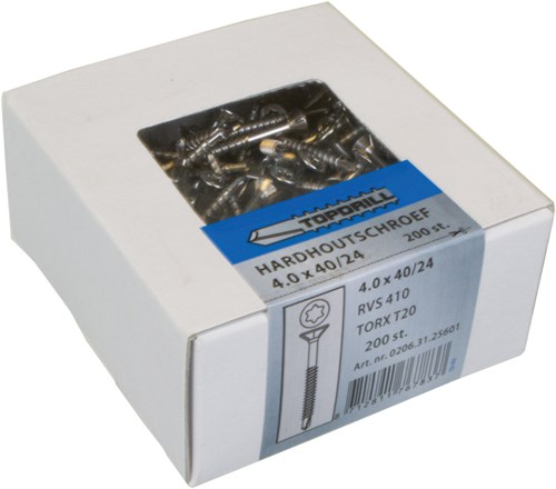 Topdrill Spaanplaatschroef Zelfborend Rvs-410 Pk Torx TX20 4.0X40/24 | 200 stuks - 0206.31.25601