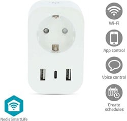 Nedis SmartLife Slimme Stekker | Wi-Fi | IP21 | Energiemeter | 3680 W | Type F (CEE 7/7) / 1x USB-C™ / 2x USB | 0 - 55 °C | Android™ / IOS | Wit | 1 Stuks - WIFIP151FWT