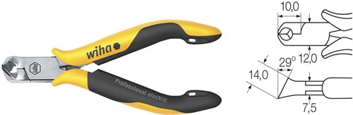 Wiha Schuine kopkniptang Professional ESD brede kop | ca. 29° | met kleine facet | 115mm/4 1/2" - 26835 - 26835-2