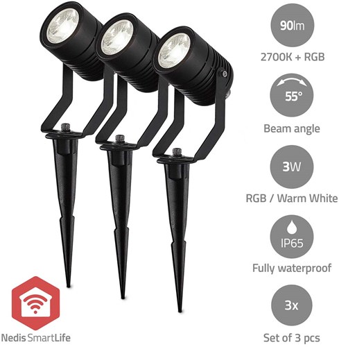 Nedis Smartlife Buitenlamp | 3 x 90 lm | Zigbee 3.0 | 3 x 3 W | RGB | 2700 K | Aluminium | Android™ / IOS - ZBLOS10RGBW3