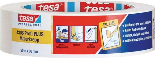 Tesa Afplakband | licht gecrêpt | lichtbeige | lengte 50 m | breedte 30 mm | wiel | 10 stuks - 04306-00044-02
