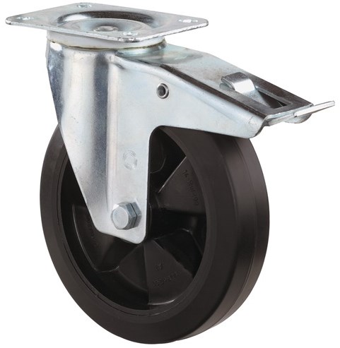BS Rollen Zwenkwiel | wiel d. 100 mm draagvermogen 140 kg | met totale rem van massief rubber | 104x80 mm | 1 stuk - L420.B60.100 L420.B60.100
