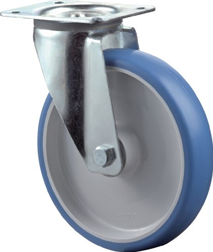 BS Rollen Zwenkwiel | wiel-d. 125 mm draagvermogen 150 kg | polyurethaan | plaat L104xB80 mm verf wiel blauw | 1 stuk - L400.B36.125 L400.B36.125