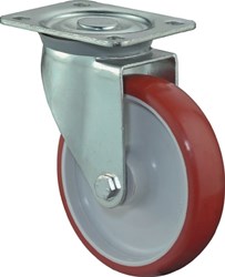 BS Rollen Zwenkwiel | wiel-d. 125 mm draagvermogen 150 kg | polyurethaan | plaat L104xB80 mm verf wiel rood | 1 stuk - L400.B31.125 L400.B31.125