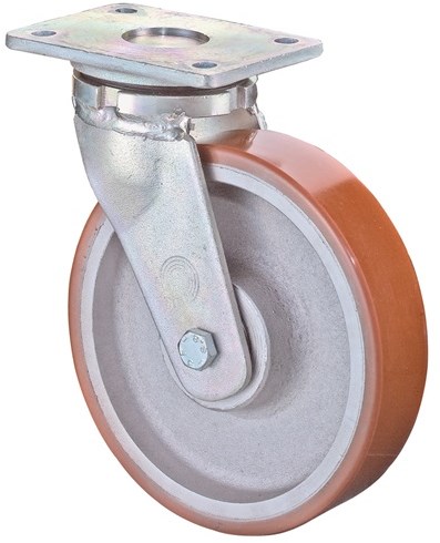 BS Rollen Zwenkwiel voor zware last | wiel-d. 200 mm draagvermogen 1000 kg | gegoten polyurethaan | plaat L138xB110 mm | 1 stuk - RR100.C10.200 RR100.C10.200