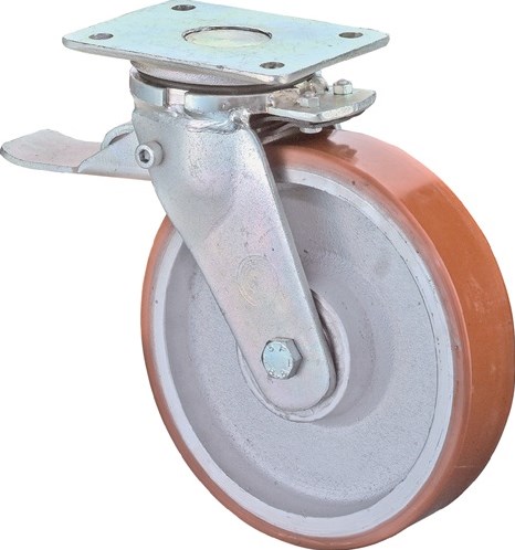 BS Rollen Zwenkwiel voor zware lasten | wiel d. 125 mm draagvermogen 550 kg | met rem gegoten polyurethaan | 138x110 mm | 1 stuk - RR120.C10.125 RR120.C10.125