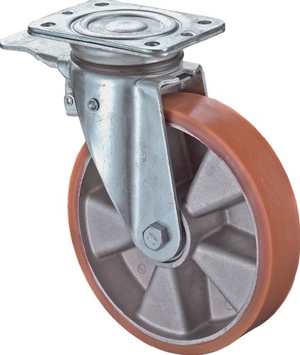 BS Rollen Zwenkwiel met totaalklem | wiel-d. 200 mm draagvermogen 300 kg | met schroefplaat kogellager | gietwerk polyurethaan-wielband | 1 stuk - L420.B90.200 L420.B90.200