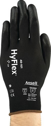 Ansell Handschoen | maat 8 zwart | EN 388 PSA-categorie II | nylon met polyurethaan | 12 paar - 48-101-8 48-101-8