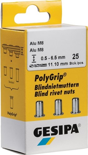 Gesipa Blindklinkmoer | klinknagelschacht d x l 9 x 18 mm M6 | aluminium | 25 stuks - 1464842 1464842