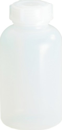 Hunersdorff Fles met wijde hals | totale hoogte 120 mm totaal d. 64 mm | polyethyleen (LDPE) natuurlijke kleuren | vulopening d. 30,8 mm | inhoud 250 ml | 1 stuk - 420400 420400