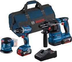 Bosch Blauw | Combopack | GSB 18V-45 + GBH 18V-22 + GEX 185-LI | 18V | 2 x 4.0Ah + lader | In tas - 0615A501TM