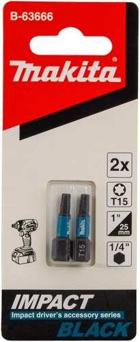 Makita Accessoires Slagschroefbit Impact Black, T15x25mm 2 stuks - B-63666-3