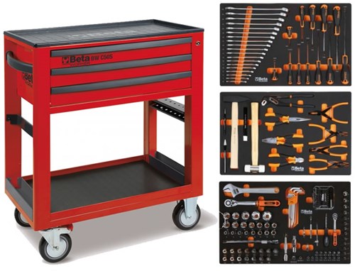 Beta BW 5000S R/3M Service wagen | Rood | 3 laden | 189 delig Assortiment - 050006333 