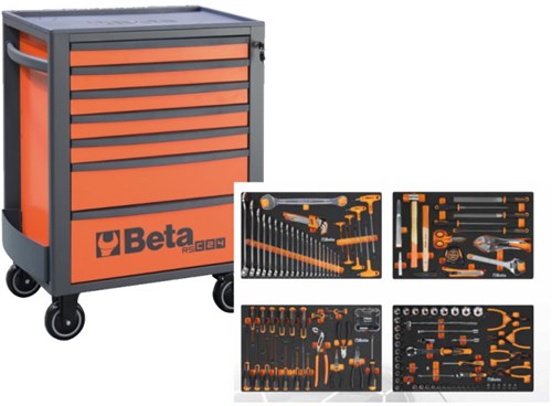 Beta RSC24/7FO Gevulde Gereedschapswagen + 185-Delige gereedschapset | Oranje - 024004027