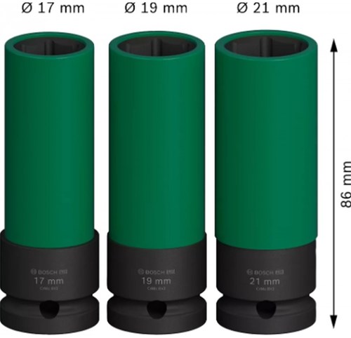 Bosch Accessoires 3-delige Doppenset | 85 mm, 17; 19; 21 mm 1/2"extra diep - 2608003033-2