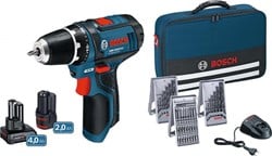Bosch Blauw GSR 12V-15 accuboorschroevendraaier | 12v 2.0Ah + 4.0Ah accu | + 39 accessoires - 0615990G6L