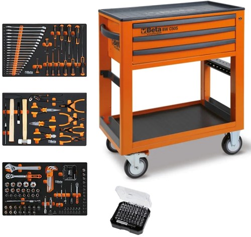 Beta BW 5000S O/3M Service wagen | Oranje | 3 laden | 189 delig Assortiment - 050006331