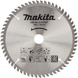 Makita Accessoires D-65567 Afkortzaagblad | div. materialen | 160x20x2,2 | 60T | 5g - D-65567