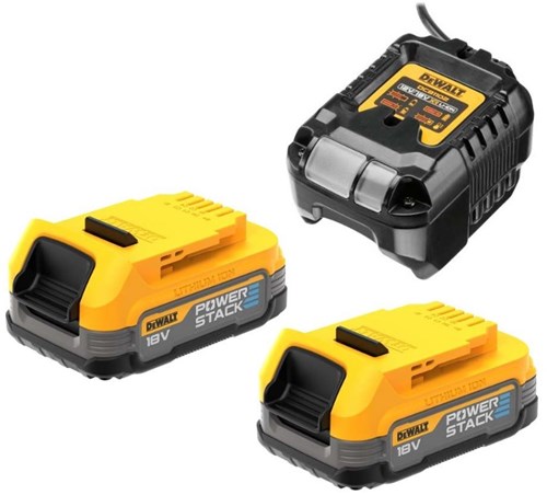 DeWalt Accessoires DCB1102E2-QW 18V XR POWERSTACK kit: DCB1102 lader | 2x 1.7Ah Compact POWERSTACK accu - DCB1102E2-QW